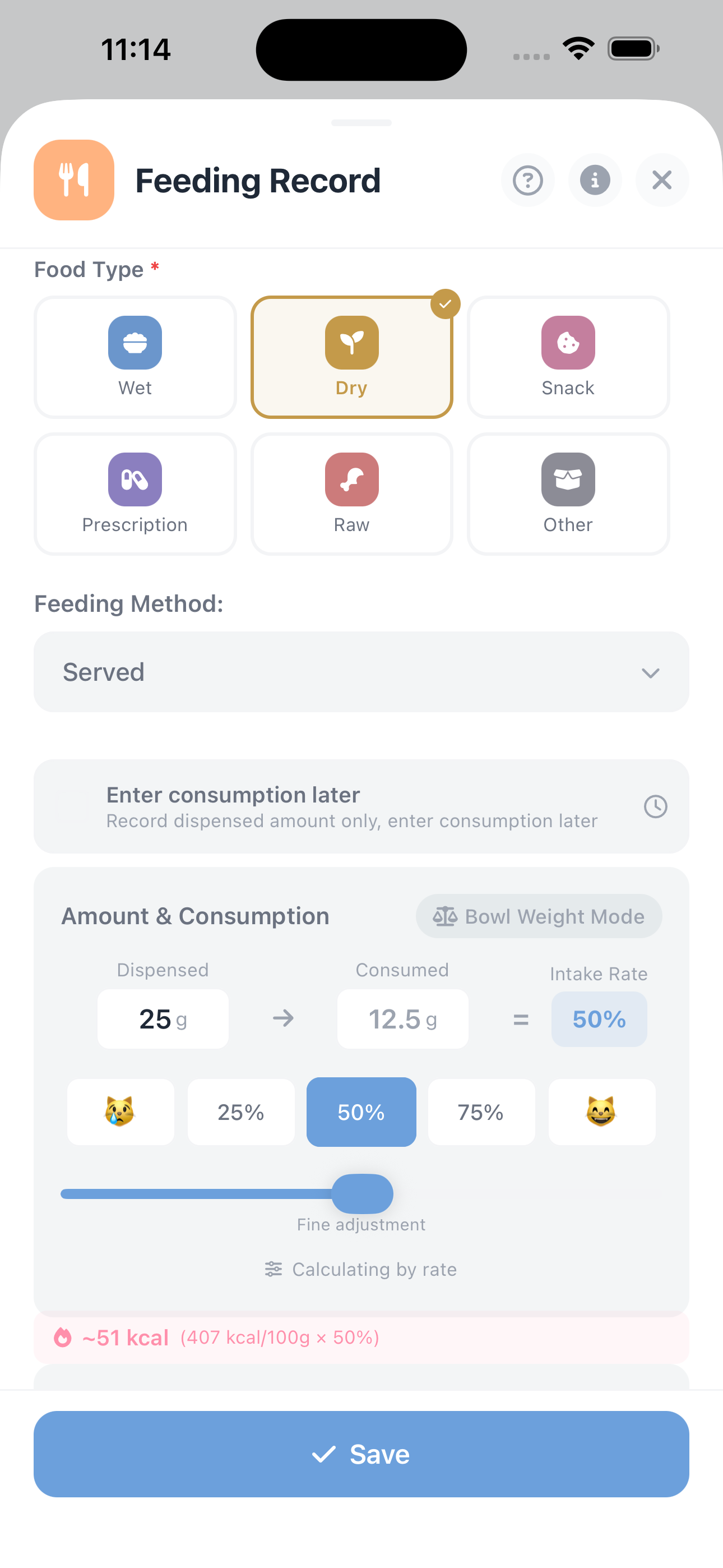 Feeding record