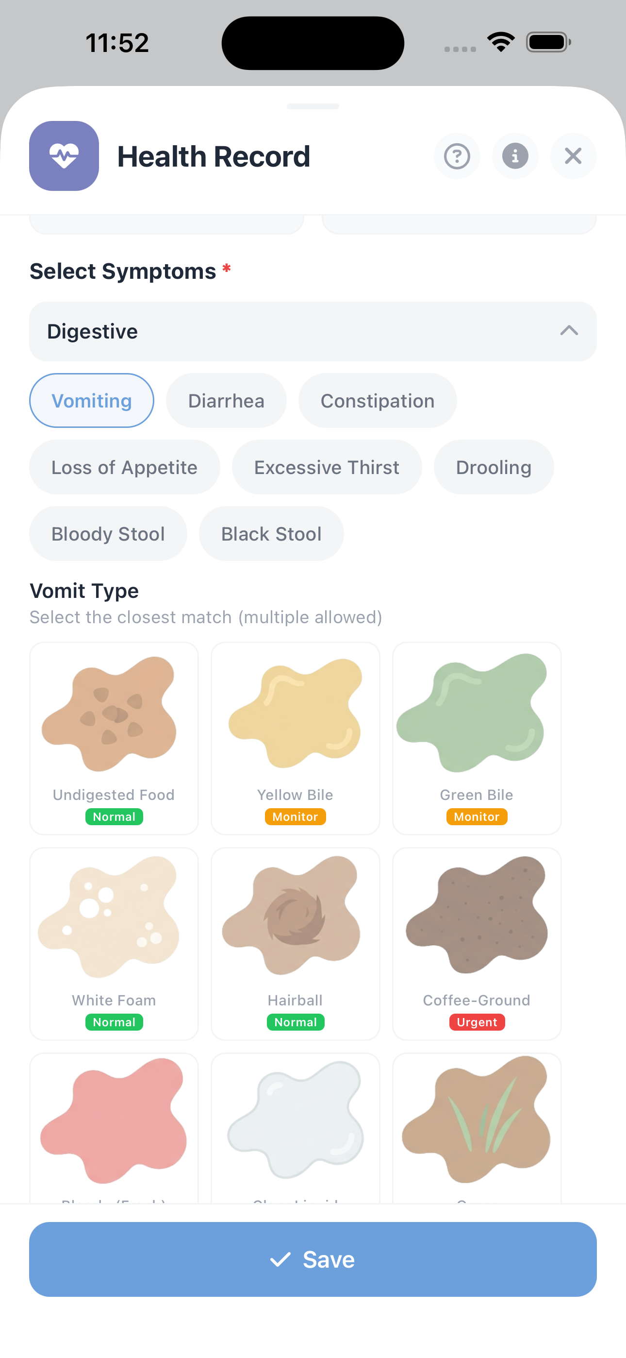 Symptom photo tracking